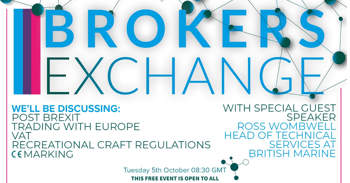 Let's talk Post #Brexit, Trading with Europe, #RCR, #VAT &amp; more in our ABYA Brokers Exchange on Tuesday 5th October at 08:30 GMT w/ <a href="/britishmarine/">British Marine</a>'s Head of Technical Services, Ross Wombwell
 
Open for all👋

You can sign-up for this free event now: form.jotform.com/YBDSA/BE