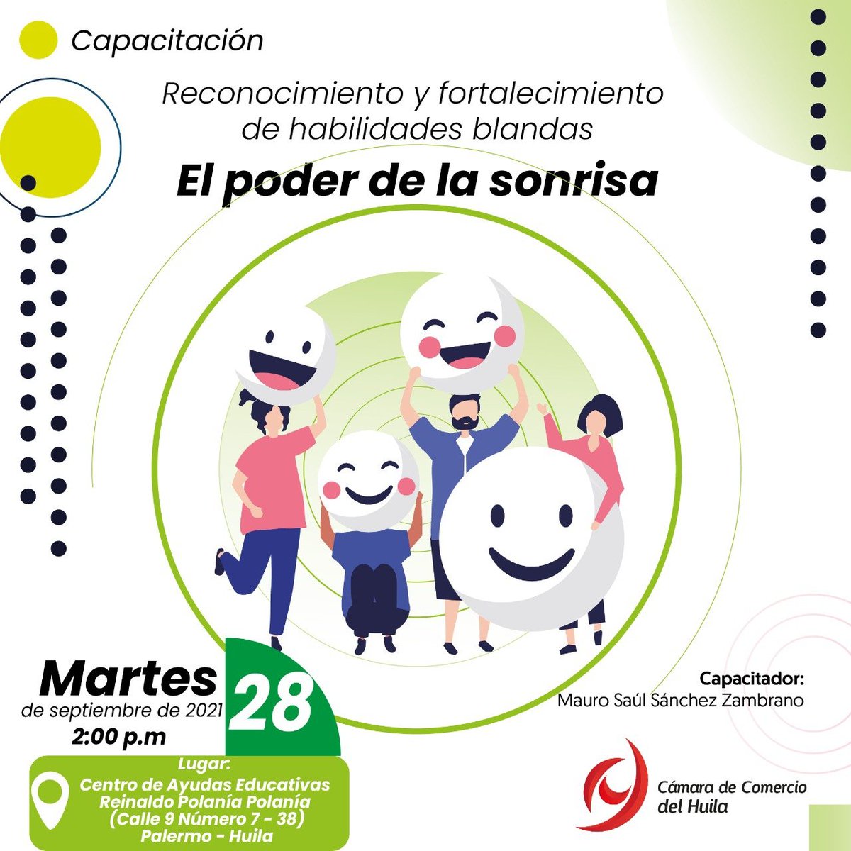 maurosanchezz1's tweet photo. Nos vemos mañana en #PalermoHuila compartiendo nuestra conferencia #ElPoderDeLaSonrisa aportando nuestro granito de arena a transformar la historia del Huila y de Colombia 💛💚 https://t.co/las14j5yuZ