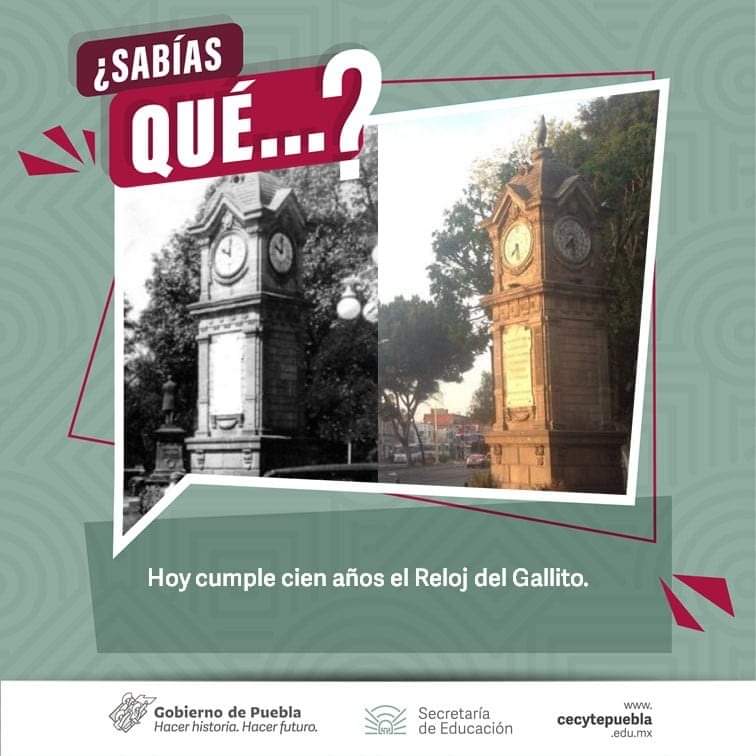 CECyTEMagdalena's tweet photo. #UnDíaComoHoy, hace 100 años, la colonia francesa obsequió a #Puebla el famoso reloj de "El Gallito", con motivo del centenario de la Independencia. Después del sismo de 1999, la figura que da su nombre al monumento se desprendió por unos días.
#SomosCECyTE
#CECyTEdeDiez https://t.co/00dC1vv2UQ