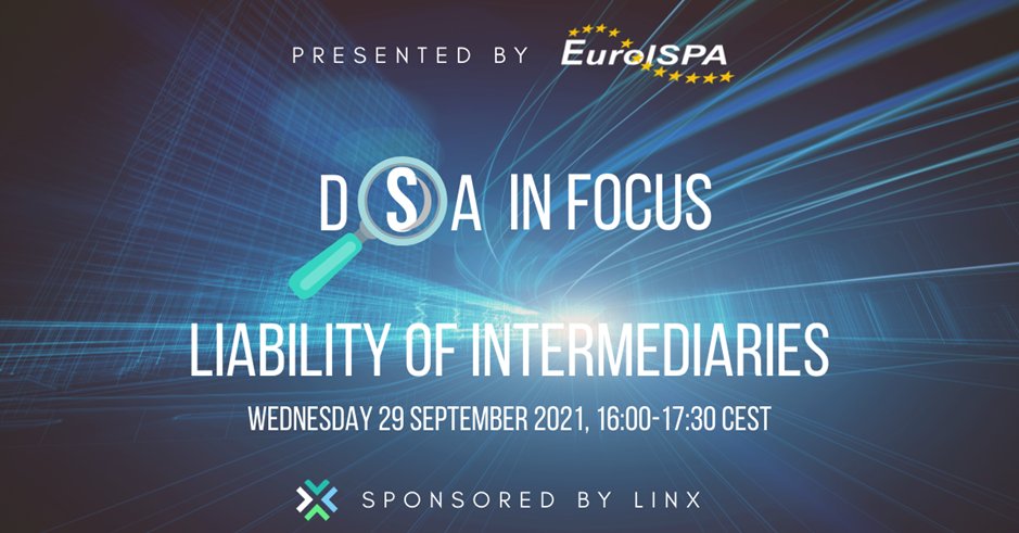 euroispa's tweet photo. Our next #DSAinFocus event is coming up! Have you registered yet? Click here https://t.co/fhlXAun9rU and join us to hear more about the liability of intermediaries in the DSA from our speakers. #intermediaryliability https://t.co/nW4C0aChaC