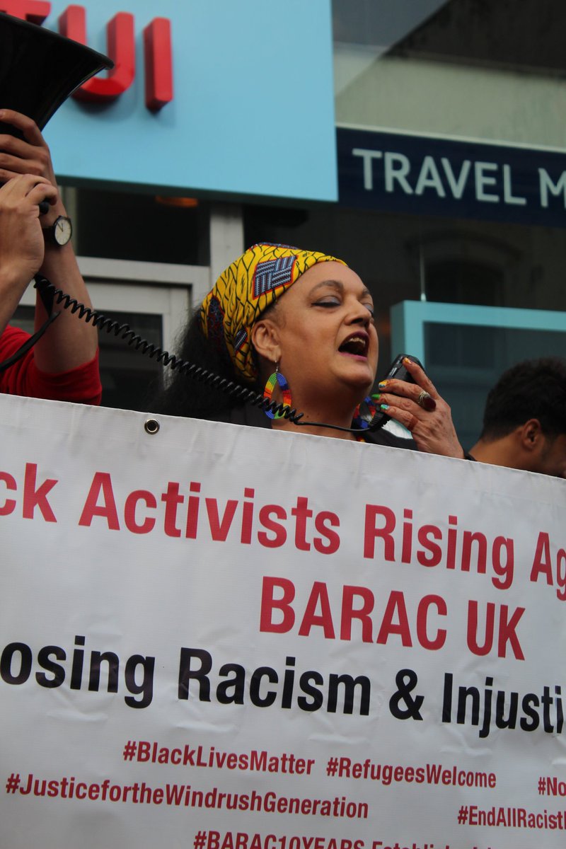 BARACUK's tweet photo. @BARACUK National Chair Zita Holbourne spoke yesterday at @TWT_NOW on behalf of #stoptui  campaign at an event  chaired by @NadiaWhittomeMP with @bencsmoke  &amp; others on campaigning against deportations &amp; threats to refugees &amp; more followed by a march &amp; protest with @StopTUIBtn . https://t.co/JnXlCa4xa6
