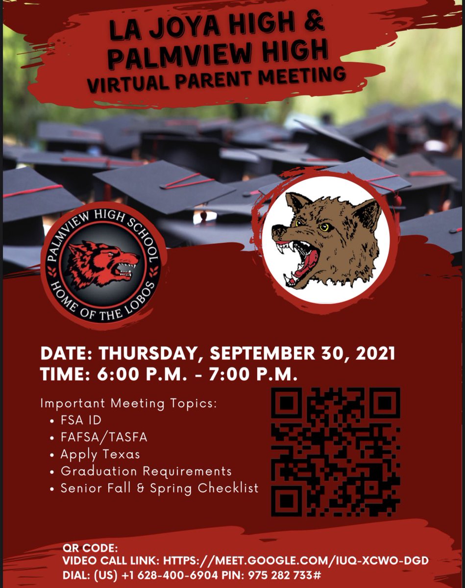 GoCenterPHS's tweet image. Seniors, be sure to join us this Thursday, Sep. 30 from 6p-7p for our VIRTUAL Parent Meeting Night! Use this QR code and/or link posted on the flyer to join!
#GoLobos