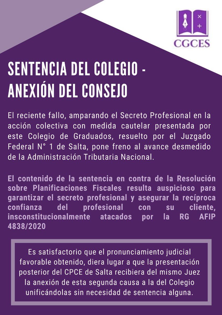 colegio_cs's tweet photo. ¡La justicia amparó nuestro Secreto Profesional! https://t.co/7bvBc2CAb7
