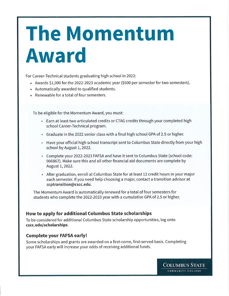 TollesTech's tweet photo. Tolles students...you definitely won't want to miss this! The Momentum Award is an outstanding scholarship opportunity for Career Technical students graduating high school in 2022. You may be awarded $1,000 per academic year! @MrsStrebe @tollesceo https://t.co/PtijnWlqk6