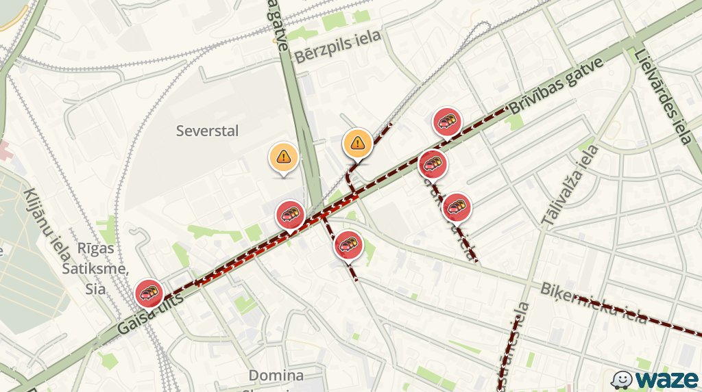 WazeTrafficRIGA's tweet photo. Izvairies no Brīvības gatve #RigasSastregumi. Brauciena laiks 21min vairāk nekā parasti https://t.co/vbZ9sqtuSo https://t.co/3Z37V34q0Y