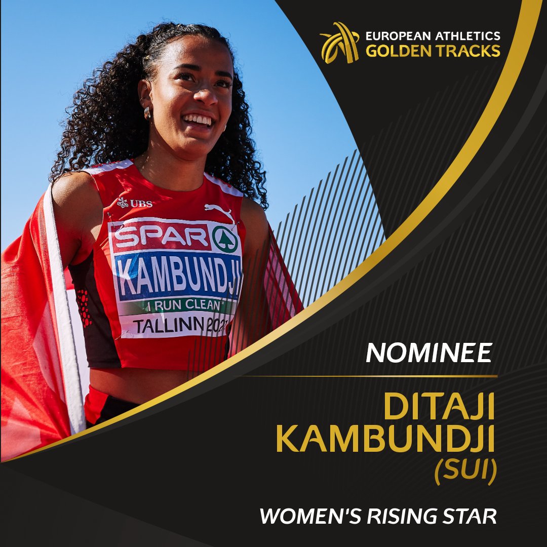 Retweet to vote for Ditaji Kambundji 🇨🇭 as your women's Rising Star!

🎂 19
🥇 European U20 100m hurdles champion
⏱ European U20 leader at 12.94

Voting closes at midnight CET on 3 October.

#GoldenTracks