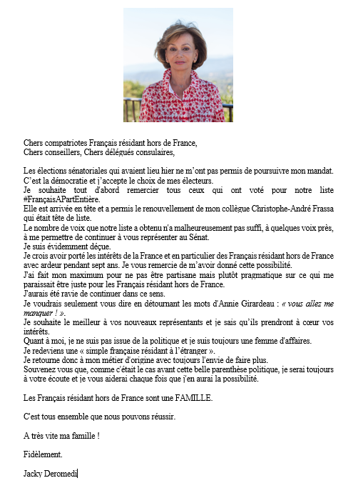 Les élections #sénatoriales qui avaient lieu hier ne m'ont pas permis de poursuivre mon mandat.
↪️Mon message d'au revoir.
#FrançaisAPartEntière