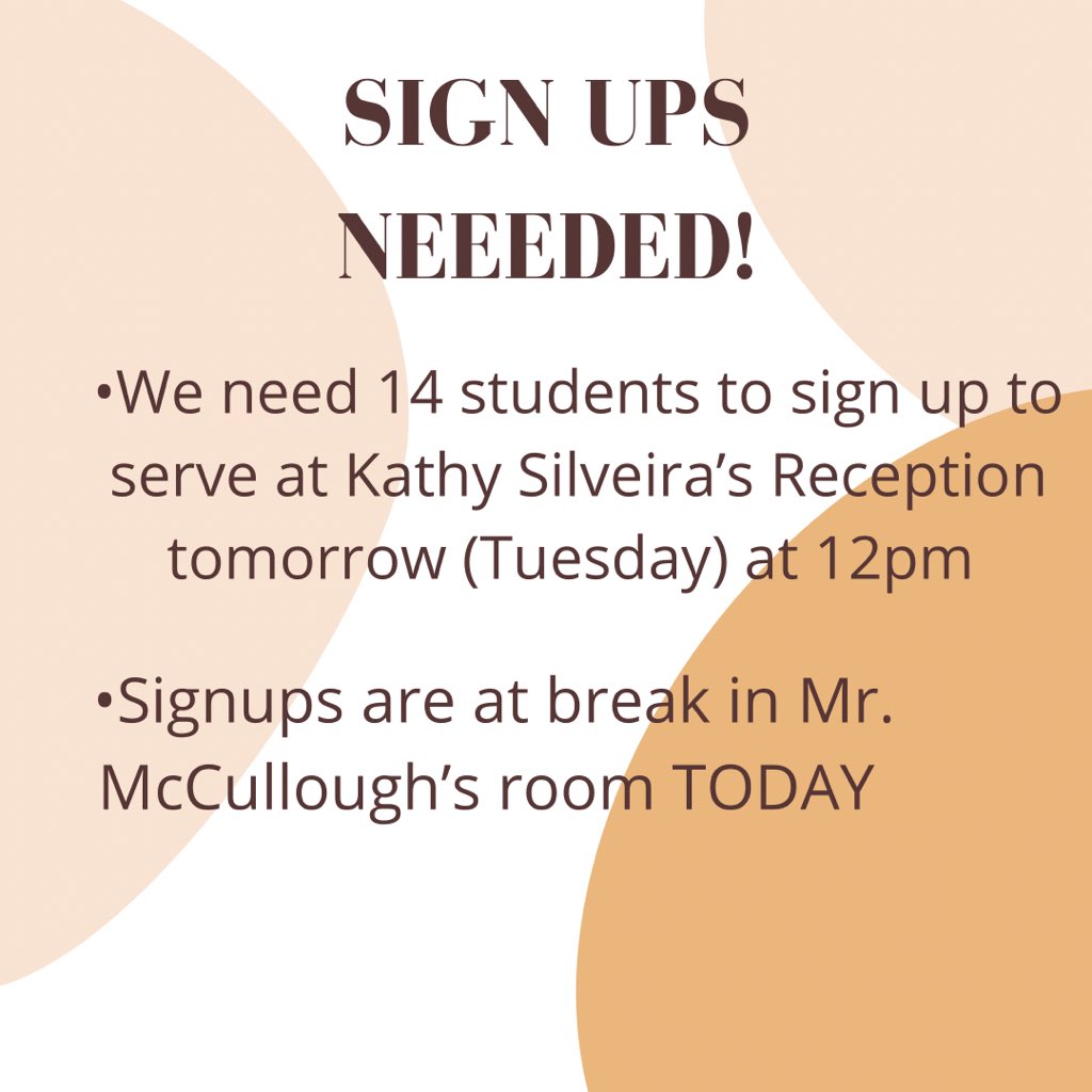 LosBanosFFA's tweet photo. We need 14 students to help serve tomorrow at 12pm. Full dress is required. Sign up in Mac’s room! https://t.co/ubt1yzaKho