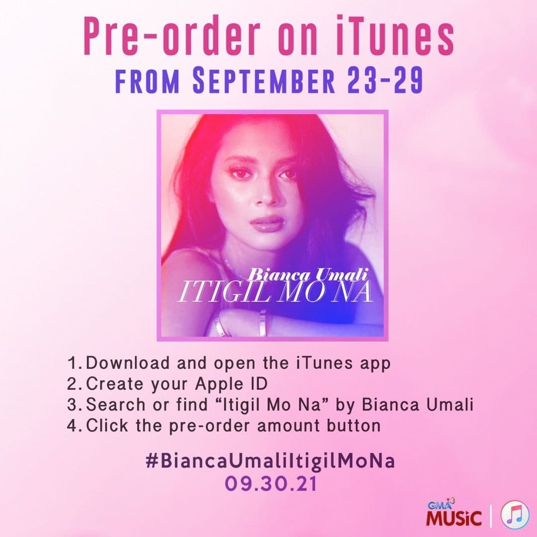 Sparkle_GMA's tweet photo. #LegalWives star #BiancaUmali is ready to share her latest song with you! 

You can pre-order 'Itigil Mo Na,' ang pinakabagong "move on" song ng mga sawi, and be the first to listen to it when it's released worldwide this Thursday, September 30! #BiancaUmaliItigilMoNa https://t.co/96stSWrN7O