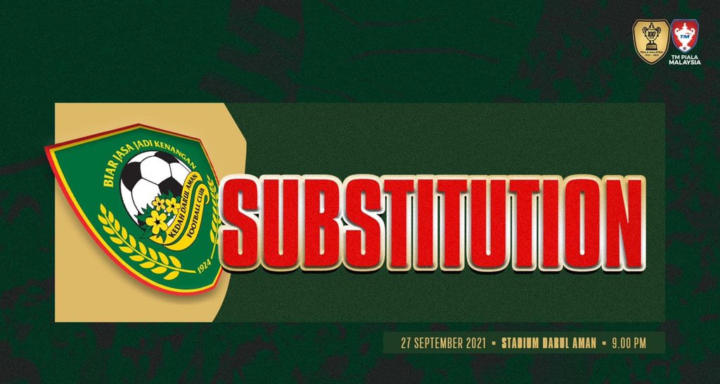kda_fc's tweet photo. 82β Tiga pertukaran serentak KDA FC:
π’ Ataya - IN
π΄ Sherman - OUT
π’ Fairuz - IN
π΄ Ariff Farhan - OUT
π’ Asnan - IN
π΄ Baddrol - OUT
#KDAFC
#DemiHijauKuning
#PulunKedahPulun
#KDAKLU https://t.co/5v7p2cqJuf