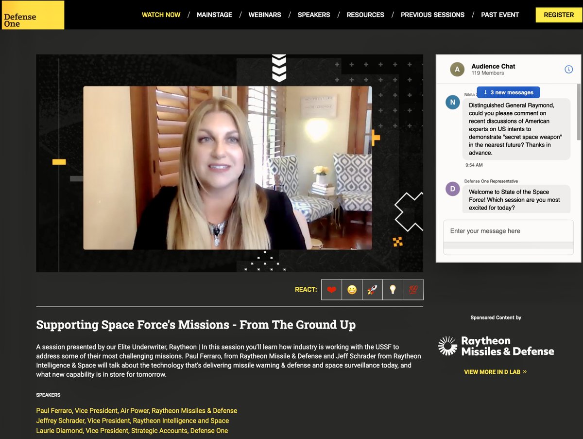 christinayiotis's tweet photo. Defense One @SpaceForceDoD #StateofDefense "Supporting Space Force's Missions - From The #Ground #Up " @RaytheonDefense VP Air Power Paul Ferraro @RaytheonIntel VP Jeffrey Schrader, MBA, M.S. @DefenseOne VP #Strategic Accounts @defense1diamond #SupportingTheMission #Capabilities https://t.co/fkcH4mtJaV
