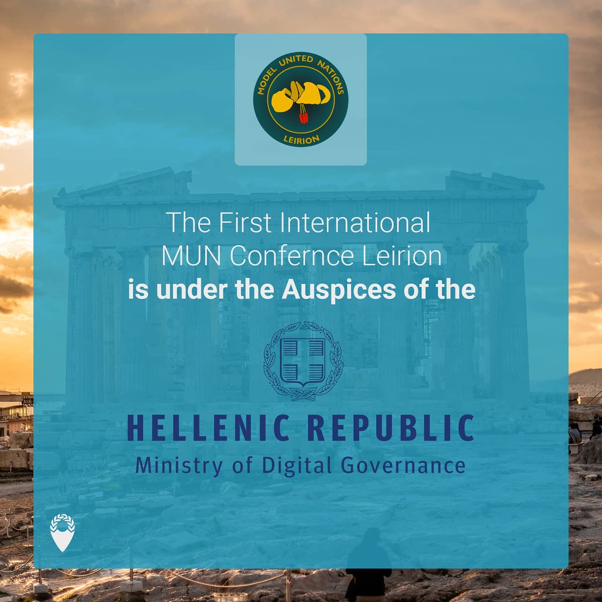 MyMUN_net's tweet photo. Get ready for the first Leirion MUN! The conference is  under the auspices of the Hellenic Republic Ministry of Digital Governance, and hosts two guest speakers. Applications are open for High-School and University students until the 30.9.21
Apply through https://t.co/qUlB3vWb1z https://t.co/S1TBNC7KBj