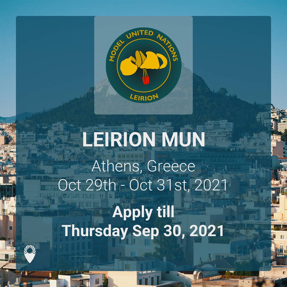 MyMUN_net's tweet photo. Get ready for the first Leirion MUN! The conference is  under the auspices of the Hellenic Republic Ministry of Digital Governance, and hosts two guest speakers. Applications are open for High-School and University students until the 30.9.21
Apply through https://t.co/qUlB3vWb1z https://t.co/S1TBNC7KBj