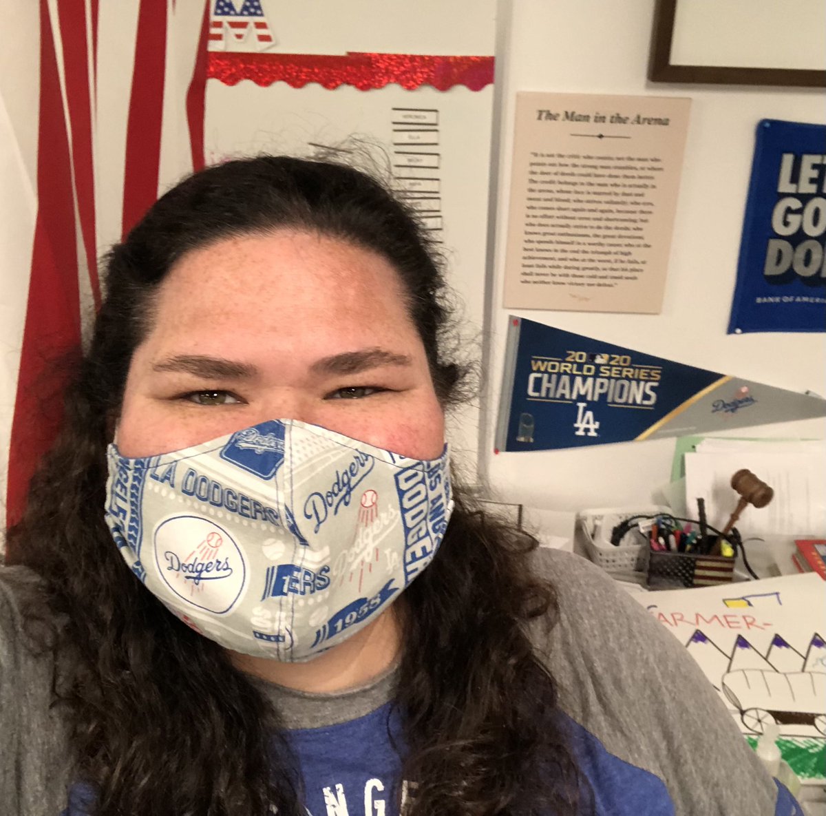 Megan_Leahy_'s tweet photo. Dodger mask ✅ Dodger shirt ✅ Dodger sandals ✅ Dodger water bottle ✅ Ready to celebrate AHS homecoming this week and hopefully another ring in a couple weeks! @Dodgers @ClaytonKersh22 @ISlideUSA #teacherswholovebaseball #diehardfan #letsgo22 #ws2021 https://t.co/m9atgLJ4E6