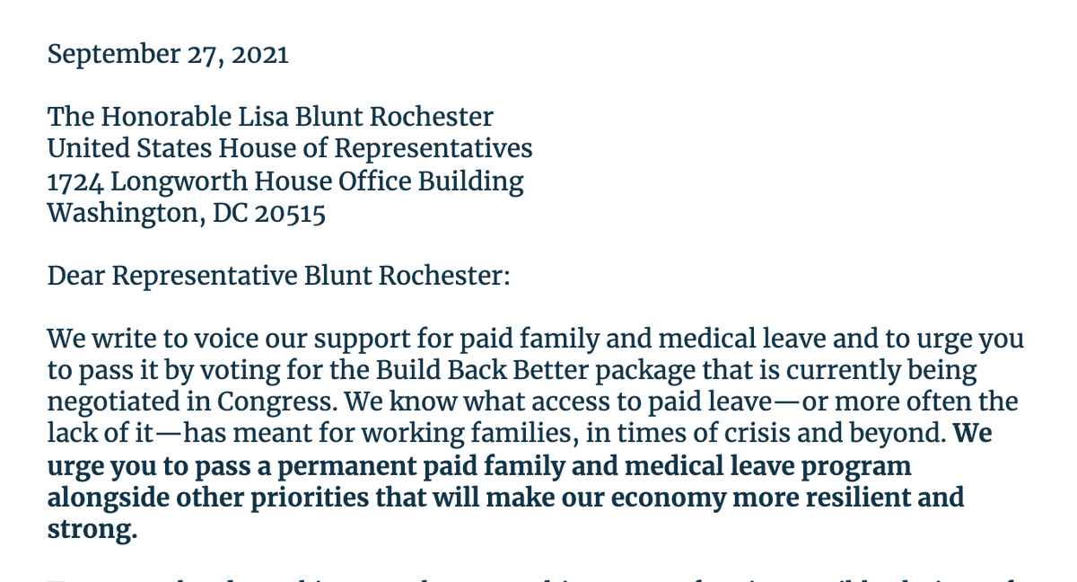 delawarecares's tweet photo. Today, 45 Delaware health, business, faith, and community organizations are sending a letter to @SenatorCarper, @ChrisCoons and @RepLBR urging them to pass a permanent paid family and medical leave program in the budget package.

Delawareans agree: it's time for #PaidLeaveForAll. https://t.co/xsNlOAwa4u