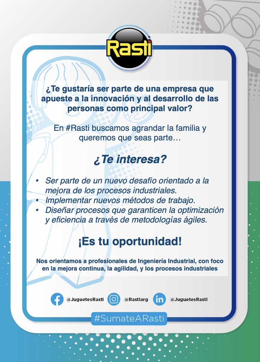 sergiodim's tweet photo. Sumate a nuestro equipo de trabajo en @RastiArg   #oportunidaddeempleo #ingenieroindustrial 
Postulate:
https://t.co/L88mU0lb2A https://t.co/JwdWUteLYm