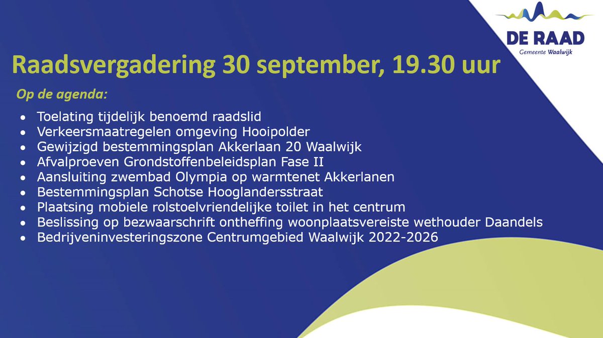 👉Donderdagavond 30 september vergadert de raad. De livestream start om 19.30 uur via 💻 bit.ly/3tZaDqB (hier vind je ook de agenda en de stukken).
Kijk je mee? 👀