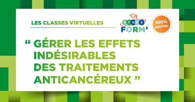 AFSOS_officiel's tweet photo. 💻[#AFSOSForm'] J-3 avant la formation 100% #digital "Gérer les effets indésirables des traitements anticancéreux" animée par le Dr Scotté, Dr Eche Gass, le Dr Jovenin &amp; Dr Michot. 

📅Rdv le 30 septembre à 8h30!

💡 Plus que quelques places disponibles : https://t.co/VV0p8NoT7p https://t.co/l8lfmHal0e