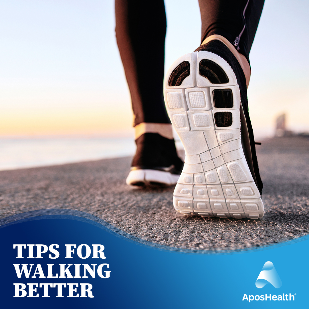 AposHealthUS's tweet photo. Improve your gait with the following tips

1. Keep moving, even if it is at a slow pace

2. Engage your core

3. Pull your shoulders down and back

4. Stretch often https://t.co/8VATIONB1N