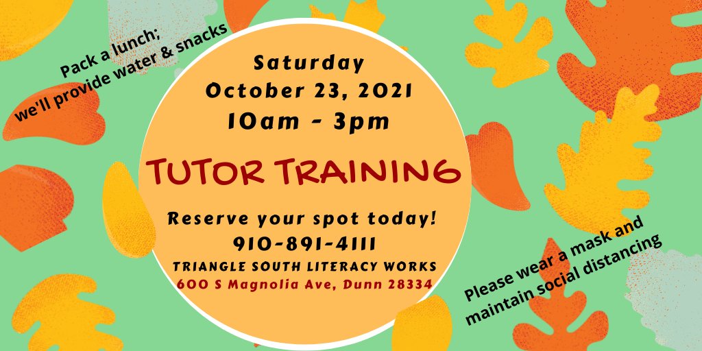 Upcoming #tutortraining. Learn what it takes to #tutor adults in reading, math, computers or ESL / citizenship. Tutor virtually or face-to-face in your town on YOUR schedule. Training and all materials provided for free. Help an adult succeed in life through education.