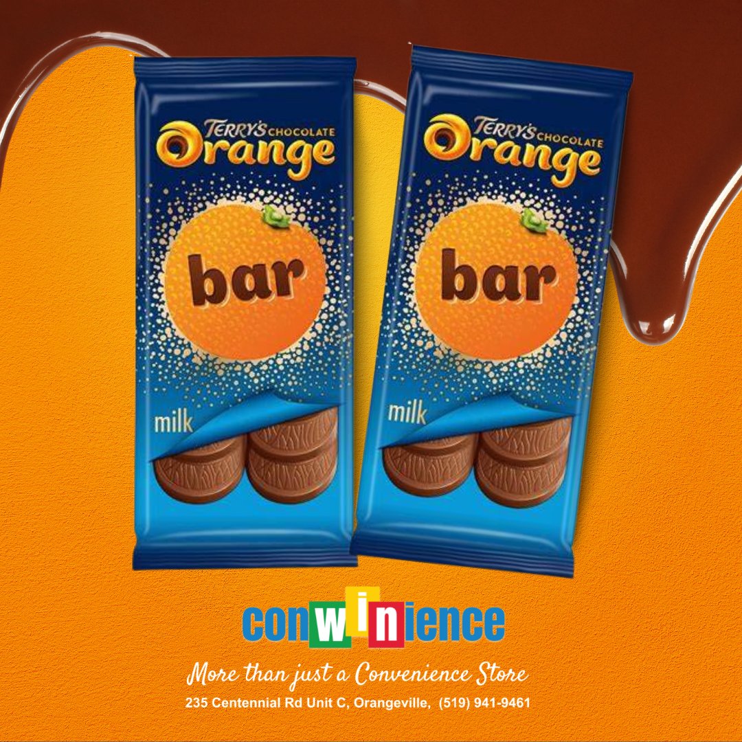 conwinience's tweet photo. Everybody's favourite orange chocolate treat, now in a candy bar! Orange slice shaped chocolate pieces fill up together to make one chocolate bar.
Available at ConWiNience 235 Centennial Rd, Unit C.
#Candy #Beverages #Snacks #BulkCandy #ConWiNience #Orangeville #FamilyOwned https://t.co/3QSL85GlmJ