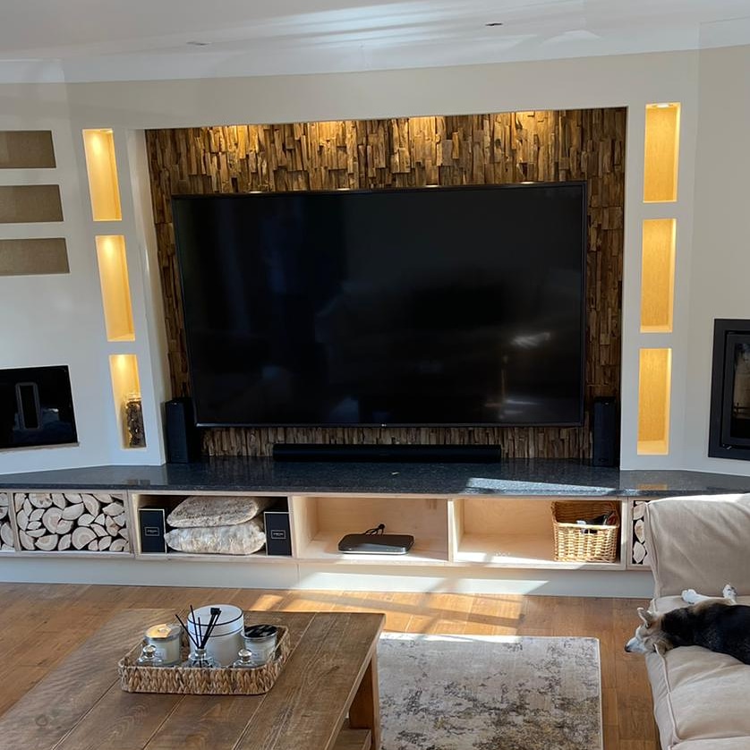 Our ROOT 3D wood panel panels. #woodwall #livingroom