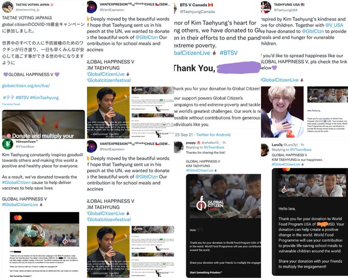 WORLDMUSICAWARD's tweet photo. Following #BTS' performance at #GlobalCitizenLive and after GLOBAL HAPPINESS V was trending worldwide along with #GlobalCitizenLive, fans inspired by #V's kind heart, collected many donations for the worthy cause which strives to end poverty, hunger &amp; provide vaccines!👏👑💜 https://t.co/FaxhlaoY1c