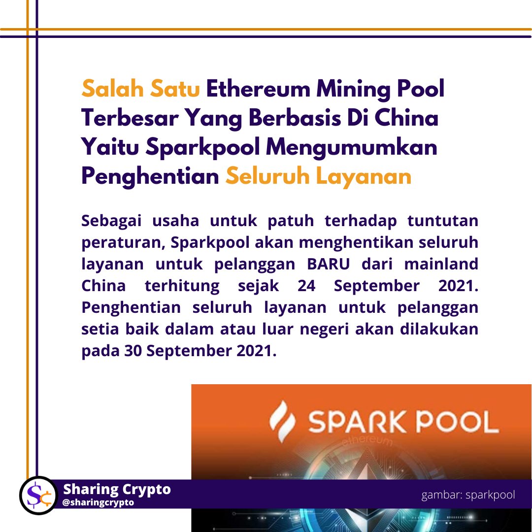 SharingCrypto's tweet image. Kerasnya law enforcement di China memaksa semua untuk tunduk pada aturan. Memang yang kali ini lebih keras daripada sebelumnya ya sepertinya. Sekarang aktivitas berkaitan dengan crypto sudah masuk kedalam ranah ilegal di China.
#sparkpool #ethereum #miner #miningpool #shutdown