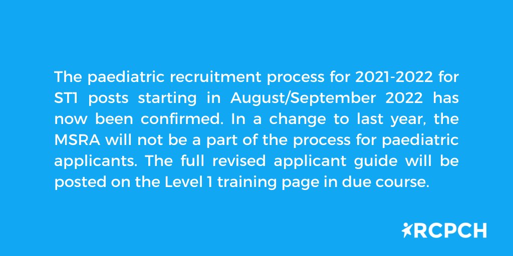 Update: paediatric recruitment process for 2021-2022

More details here - rcpch.ac.uk/resources/spec…
