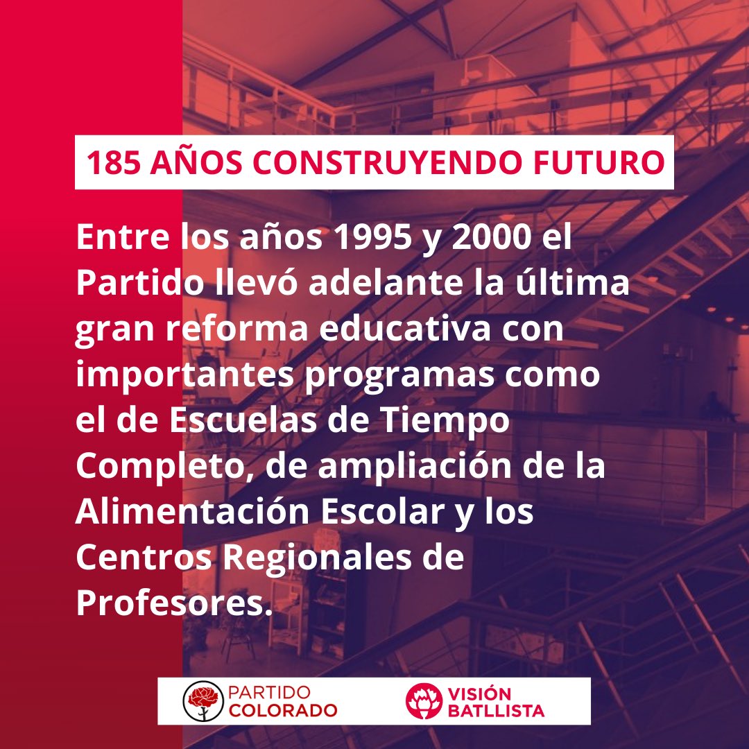 ViBatllista116's tweet photo. El Partido Colorado ha sido desde siempre al Partido de las reformas educativas, desde Varela a Rama. 

#185AñosDivisaColorada 
#185AñosConstruyendoFuturo https://t.co/y7pO7BE0TR