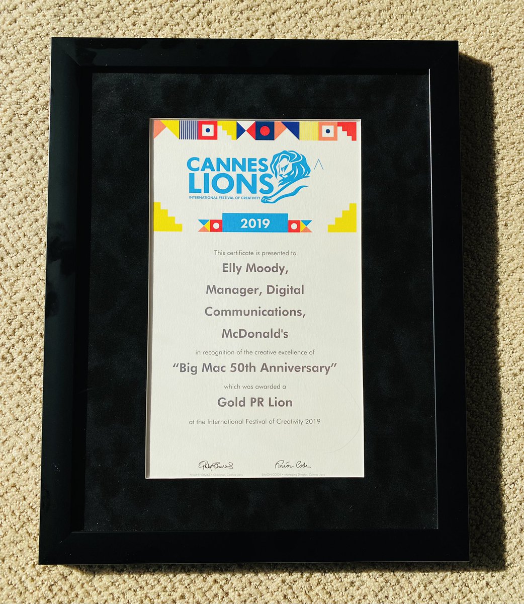 EllyDeutchMoody's tweet image. This beauty popped into my mail last week from an unknown sender for our 2019 @Cannes_Lions #GoldPRLion award for our #BigMac50 campaign that launched the first ever global currency for @McDonalds - the MacCoin! This was a remarkable milestone moment in my career. Humbled.