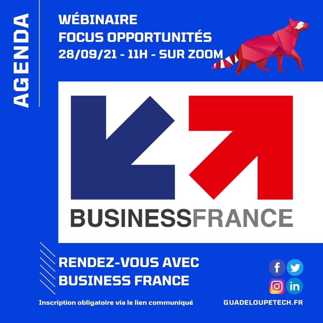 RDV ce mardi à 11h pour un webinaire exceptionnel avec la Team France Export Guadeloupe et Business France ! Nous aurons des intervenants à la fois de Paris et de Montréal pour nous présenter les opportunités qu'ils proposent. 
Inscription zoom.us/meeting/regist…