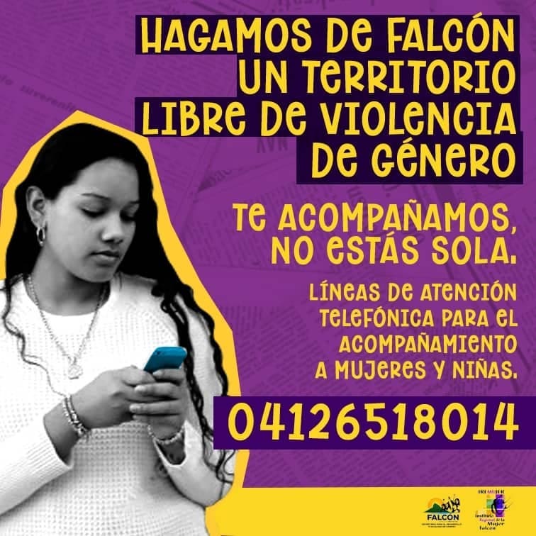 puertosdefalcon's tweet photo. Desde el Instituto Regional de la Mujer del estado Falcón ponemos a disposición esta línea de atención telefónica para el acompañamiento amoroso a mujeres, niñas, niños y adolescentes que viven violencia de género en nuestro estado.

@jessicapdeclark 
@iremujerfalcon https://t.co/7n66zBgYir