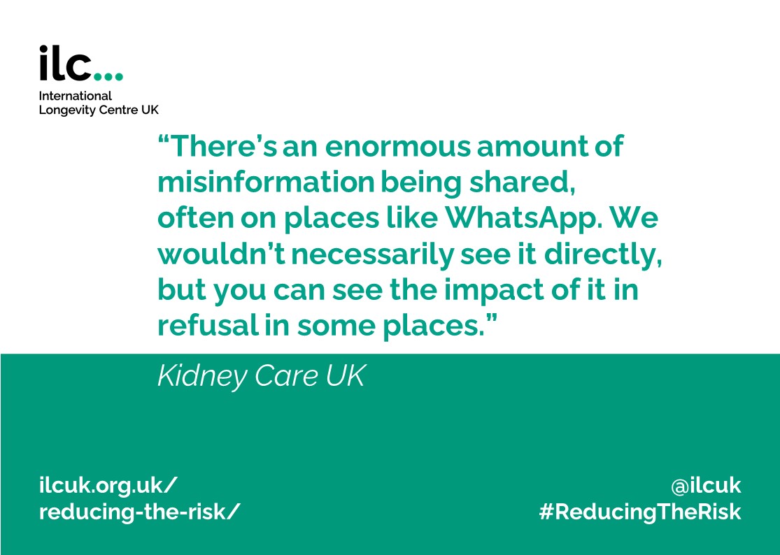 ILCUK's tweet photo. โ Misinformation can act as a barrier to vaccine uptake in at-risk groups.
False ideas can have a far-reaching impact and can be hard to monitor, as suggested by @kidneycareuk
Read more our #ReducingTheRisk report, commissioned by @MSDintheUK ๐
https://t.co/HqNC4RVAiC https://t.co/6XgHi7Lfmv