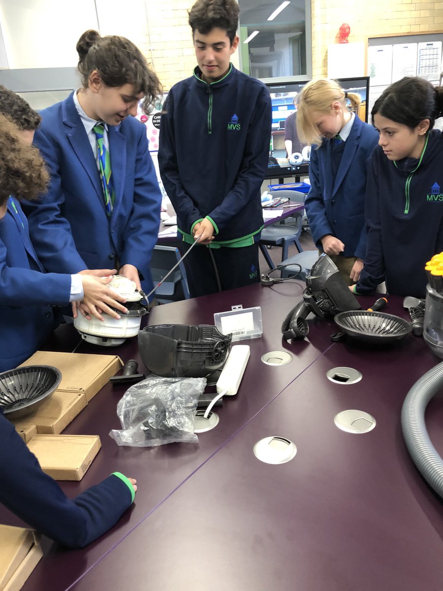 MaidaValeDT's tweet photo. Delighted to receive a Dyson Engineering box and for 9DT to be able to experience dismantling a cylinder vacuum cleaner. Today we learned about  generating cyclones as well as manufacturing production and processing. #dysonengineering #jamesdyson #maidavaleschooldt https://t.co/m2HsPzagZK