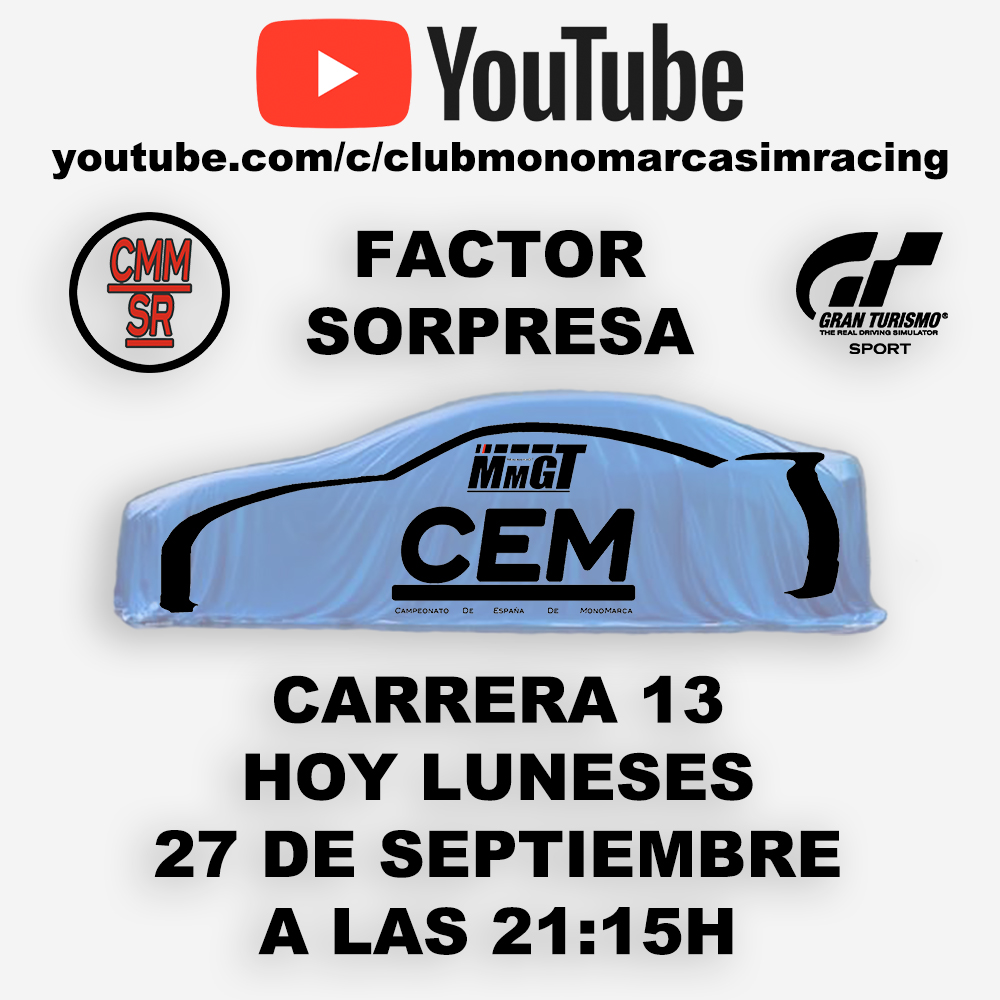 ClubMonoMarcaSR's tweet photo. Y ésta semana volvemos a tener Carreras. Hoy Lunes el #CEMT5 a las 21:15 desde el Canal del Club de YouTube.
https://t.co/RB4yNYwxwN
El Miércoles será el turno de la #autoGPT10.
El Viernes turno de los #RookiesT4.
Y Sábado para terminar la semana #FemeninoT3. https://t.co/2NHP3iLBKI