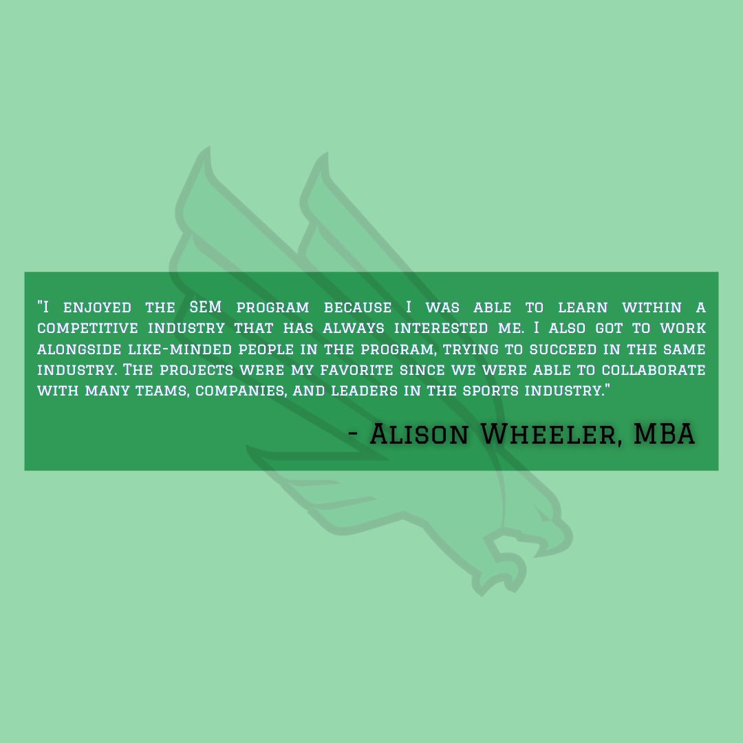 UNT_SportEM's tweet photo. Good morning eagles!! Time to rise and grind on this great Monday morning with our first #MeetTheMBAMonday! 

Alison Wheeler is a recent graduate from the MBA Cohort program and is currently a Ticket Operations Manager with the @TexasLegends.

Check out her experience below 👇🏼 https://t.co/k4W9oQAZFj