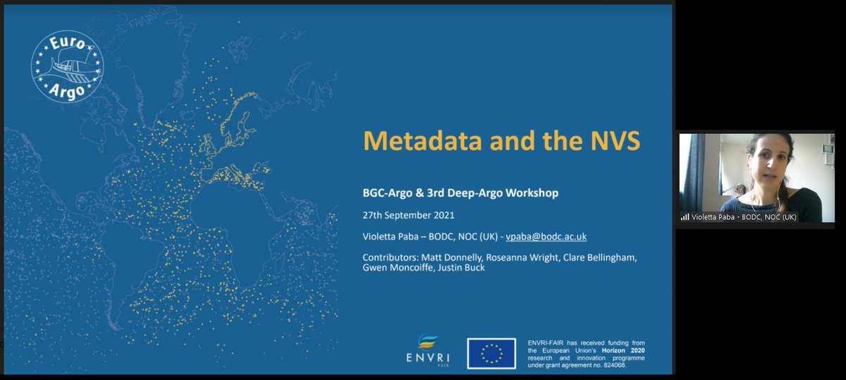 bodc's tweet photo. Violetta Paba from BODC, NOC is presenting on metadata and the NVS at the #BGC & Deep Argo workshop, running from 27th September to 1st October 2021. #BGCArgo #DeepArgo #H2020 @EuroArgoRise @EuroArgoEric @UKArgo @argofloats https://t.co/XX8NCHxxKZ