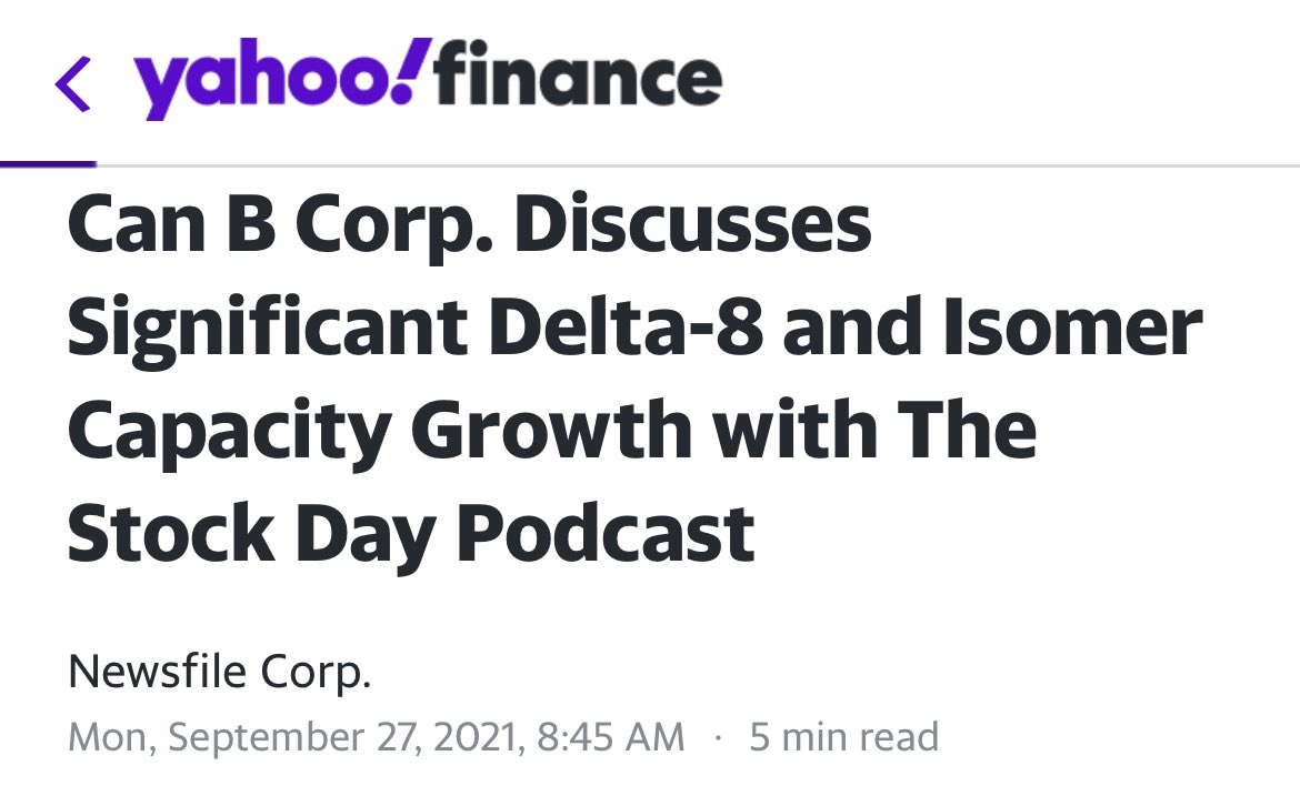 CanBCorp's tweet photo. Can B Corp. Discusses Significant Delta-8 and Isomer Capacity Growth with The Stock Day Podcast
https://t.co/3mXQiM6sMw https://t.co/3nsOQWO5Xp