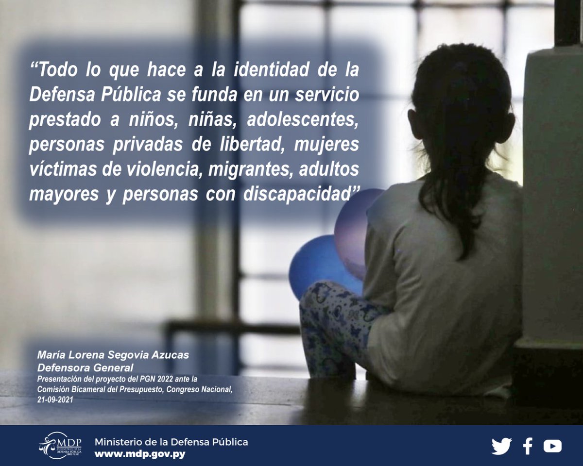 #PGN2022 | La #DefensaPública presta servicios a niños, niñas y adolescentes; mujeres víctimas de violencia; personas privadas de libertad; personas migrantes; mayores y personas con discapacidad, enfatizó la defensora general <a href="/segoviaml/">Lorena Segovia</a> ante la Comisión Bicameral de Presupuesto.