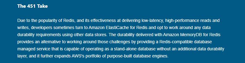 thedataday's tweet image. For @451Research clients: @awscloud launches Amazon MemoryDB for Redis, a durable in-memory database service ow.ly/mLvC50GgStC
