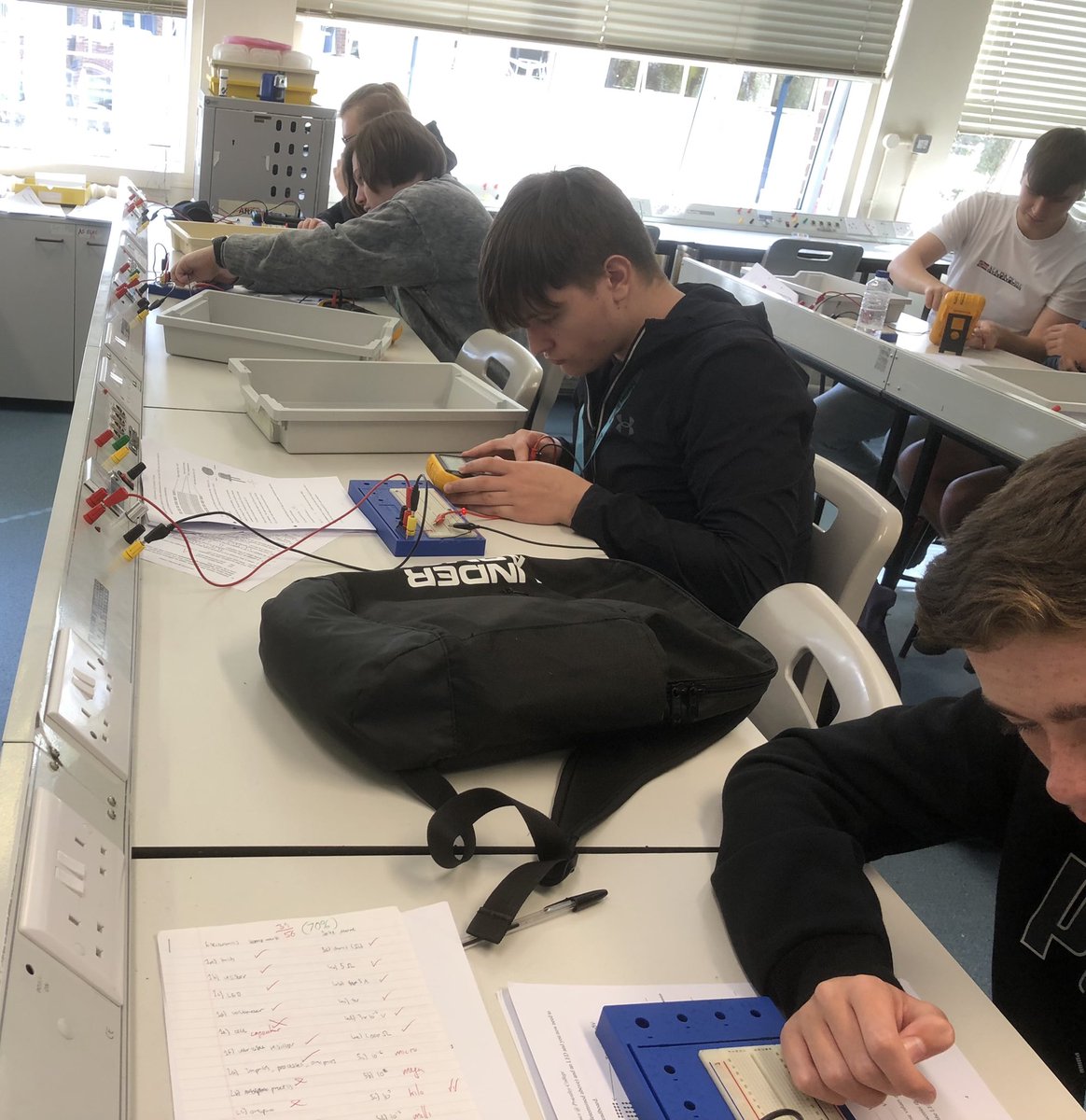 More AS Electronics students lighting LEDs - soon we'll learn to make them flash on and off...