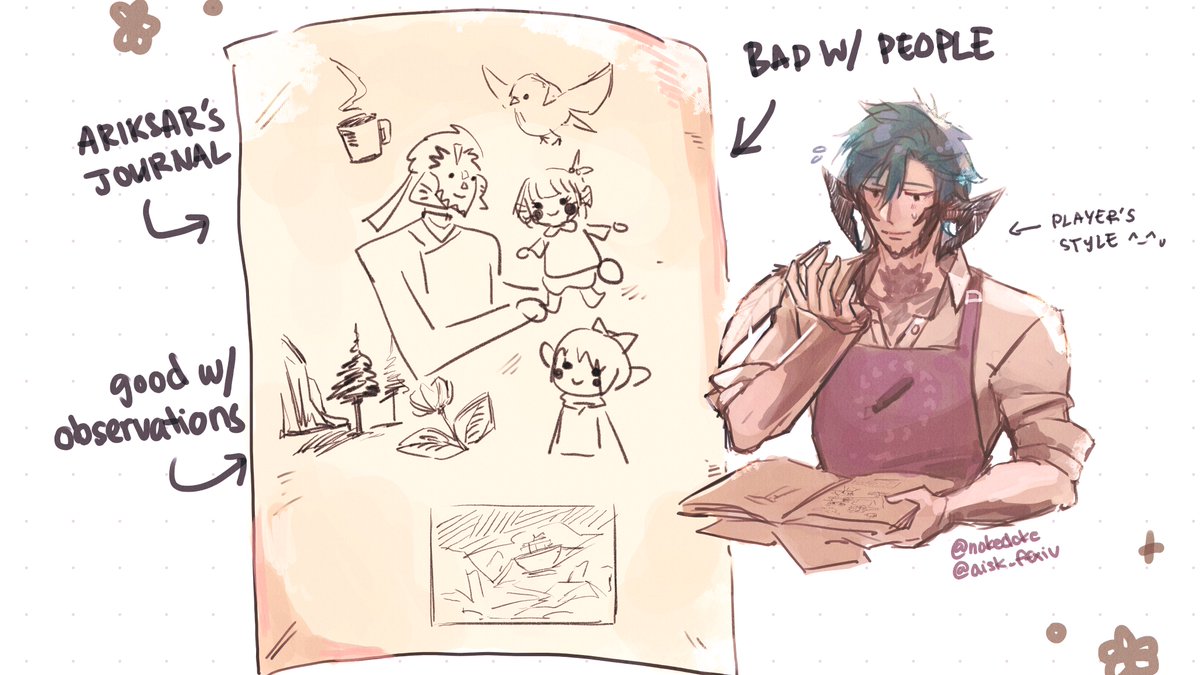 aiskelxiv's tweet photo. Tonight's theme is: Your WoL's art style (vs. your own?) 
Did a quick doodle while managing the cafe tonight ^^ #graphiteXIV https://t.co/rDCN8FTVkw