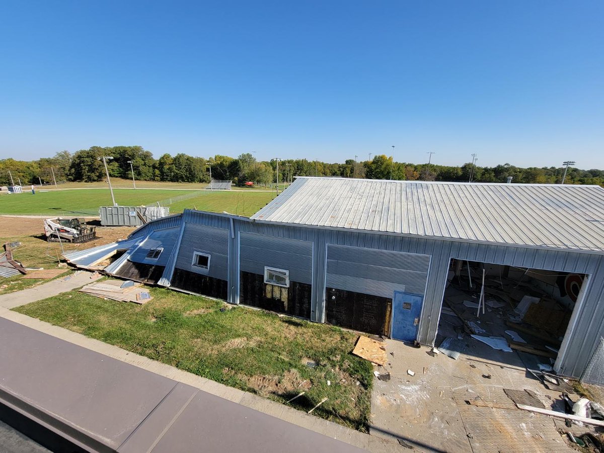 ColfaxMingoHS's tweet photo. Bittersweet @CM_Activities Weight &amp; Wrestling Room demolition today. Thanks to our communities for investing in a new, state-of-the-art facility for our student-athletes! #WeAreCM #ThanksForTheMemories #StackShack #TinRoofMuscleFactory #GetSixOrGoSix @ColfaxMingofb @CoachBarkalow https://t.co/AzBaL0o80e