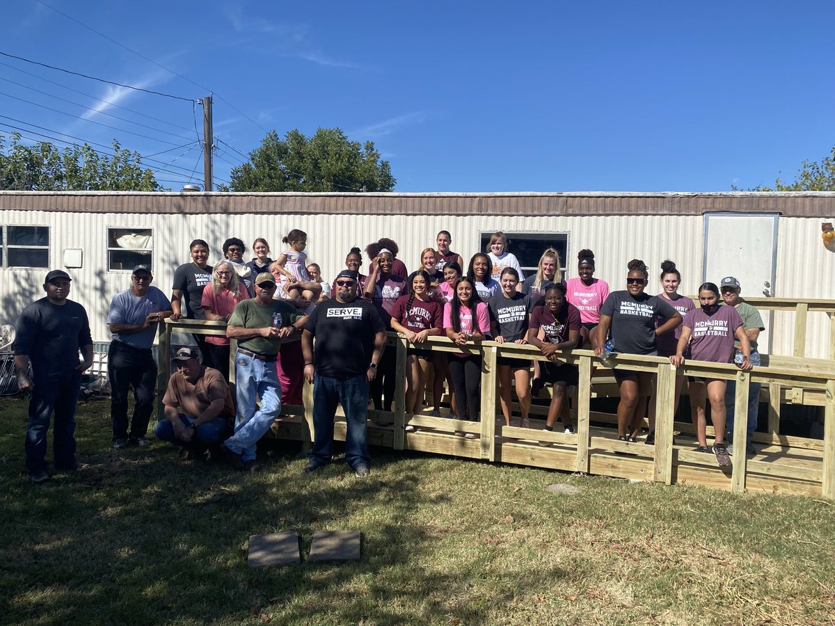 McMurry_WBB's tweet photo. We served with @bogabilene this weekend! We built a ramp for a family in need and learned some new skills! @mcmsports https://t.co/Wn23ZKOKUH