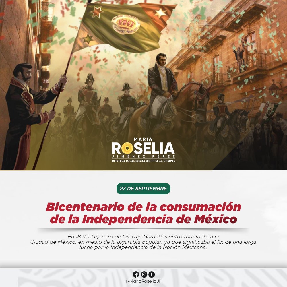 MariaRoseliaJi1's tweet photo. 🇲🇽  En 1821, el ejercito de las Tres Garantías entró triunfante a la Ciudad de México, en medio de la algarabía popular, ya que significaba el fin de una larga lucha por la Independencia de la Nación Mexicana.

#RoseliaContigo 🙋🏻‍♀️ https://t.co/WUYrmHairT