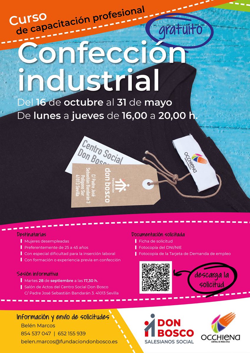 centralocchiena's tweet photo. Estás a tiempo de formarte en Confección Industrial. Aquí tienes la información para solicitar la inscripción. #confeccionindustrial #formacion https://t.co/upYYpAAMkr