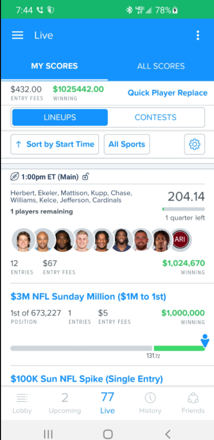 rotobuzzguy's tweet photo. Look what happened to the #FAmily last night!

💰💰💰👀

Tune in to the @FantasyAlarm Show tonight at 6pm ET as "Millionaire Mike" joins me &amp; @JimBowdenGM to recount the story of how the #NFL #DFS Playbook helped change the lives of him &amp; his family!

#FANation https://t.co/V2BzTeXwSB