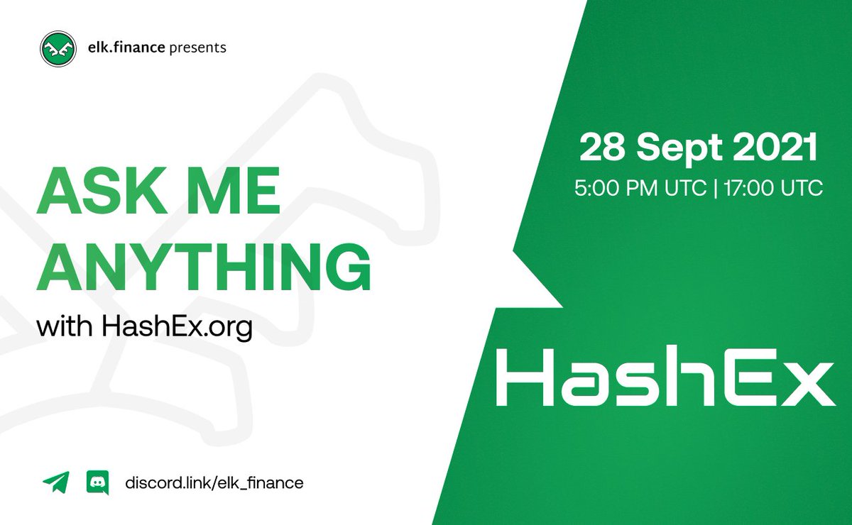 elk_finance's tweet photo. 🔊AMA with @HashExOfficial!🔊

📅Tuesday, September 28
⏰17:00 UTC | 5PM UTC
🔗https://t.co/rYP3qKLfM4

https://t.co/f8Zo1sWYuB is a known blockchain auditing and consulting company.

Have questions for them? Submit below 👇
$150 worth of $CRX for 3 best questions! #LearnWithElk https://t.co/sdHnKc66Iv