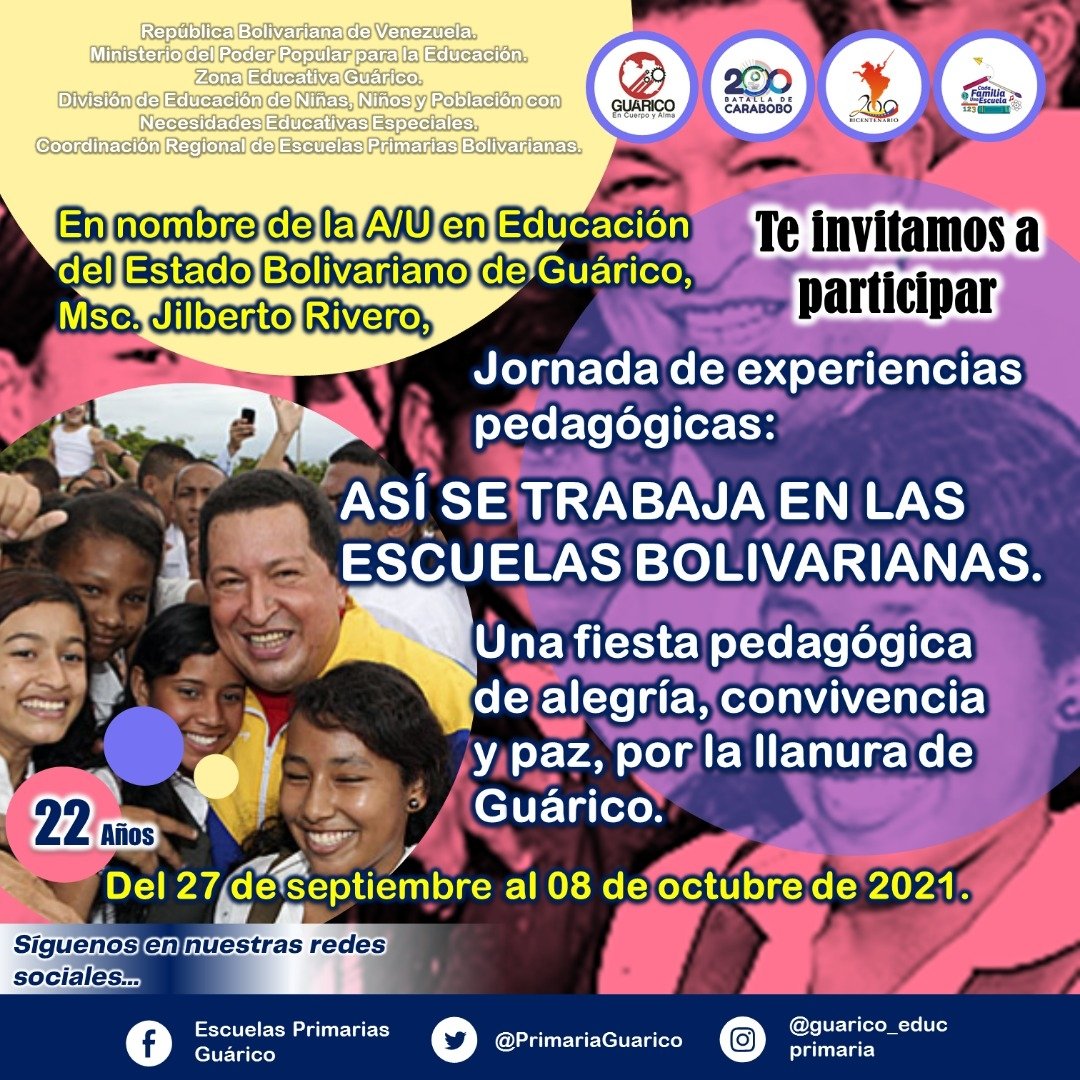 educativa_simon's tweet photo. #27deSept @educativa_simon cumpliendo orientaciones de la A/U Educativa Msc. @RiveroJilberto2 los invita a participar en la Jornada de Experiencias Pedagogícas #AsíSeTrabajaEnLasEscuelasBolivarianas en el marco de sus 22 años.
#DevuelvanMonómeros
@MPPEDUCACION @_LaAvanzadora https://t.co/7fzLAx7p98